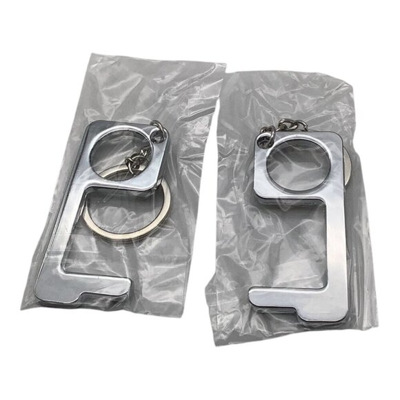 2Pcs Silver Touchless Silvery Door Opener Keychains With Key Rings - Picture 4 of 4